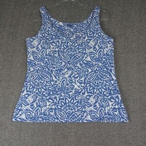 BASIC EDITIONS WOMENS WHITE BLUE FLORAL WIDE STRAP SHELF BRA TANK TOP SIZE XL
